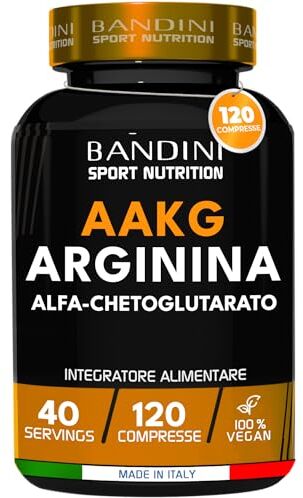 BANDINI ® ARGININA AAKG Alfa-Ketoglutarato in Rapporto 2:1-120 Compresse 100% Vegan (1000mg per compressa) Integratore di L-Arginina Alpha Chetoglutarato per Sportivi per Pre Workout potente