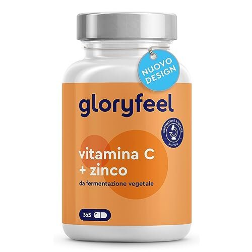 Gloryfeel Vitamina C, 365 Capsule Vegan (Scorta per 1 anno), con Zinco, Integratore Vitamina C Tamponata con Ascorbato di Calcio, Vitamin C 500mg + 10mg Zinco, per Difese Immunitarie, Testato in Laboratorio