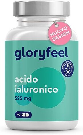 Gloryfeel Acido Ialuronico Integratore, Puro 525mg ad Alto Dosaggio, per Pelle, Articolazioni e Ossa, con 500-700 kDa per Capsula, 90 Capsule Vegan per 3 Mesi di Cura