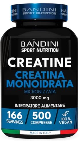 BANDINI ® Creatina Monoidrata Micronizzata 500 Compresse da 3000mg per dose Integratore per Allenamento, Palestra e Pre Workout 100% Vegan A base di Creatine Monoidrato pura al 100%