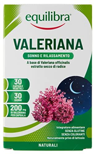 Equilibra Integratori Alimentari, Valeriana, Integratore per Favorire il Sonno e il Rilassamento in Caso di Stress, da Assumere Prima di Dormire, 30 Capsule