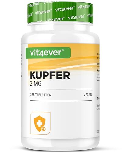 Vit4ever Rame 365 compresse da 2 mg ciascuna 1 anno di fornitura Alta biodisponibilità Gluconato di rame Altamente dosato Vegano Senza additivi indesiderati