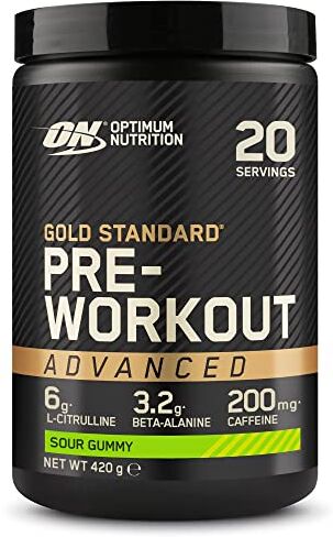 Optimum Nutrition Gold Standard Pre-Allenamento Advanced, Supplemento Energetico in polvere: L-Citrullina, Beta Alanina, Caffeina, Vitamina B6 e B12, Gusto Sour Gummy, 20 Porzioni, 420g