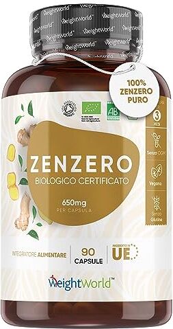 WeightWorld Zenzero Capsule 1 Capsula al Giorno 650mg di Zenzero in Polvere in 90 Capsule Vegane per 3 Mesi Integratore Zenzero Bio Naturale Certificato dalla Soil Association 100% Zenzero Puro Senza OGM