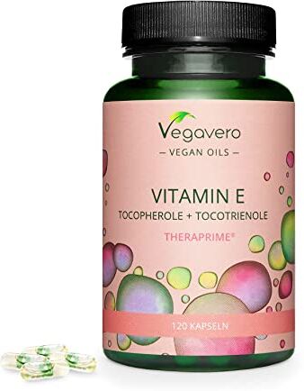 Vegavero VITAMINA E NATURALE ®   L'UNICA SENZA ADDITIVI   Tocoferoli e Tocotrienoli: Migliore Biodisponibilità   TheraPrimE®   120 capsule   Vegan