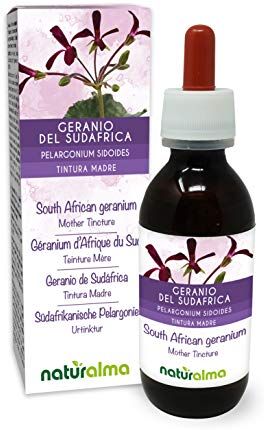 Naturalma Geranio del Sudafrica o Geranio africano (Pelargonium sidoides) radici Tintura Madre analcoolica    Estratto liquido gocce 120 ml   Integratore alimentare   Vegano