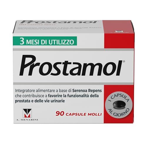 Prostamol 90 Capsule Molli Integratore Alimentare a base di Serenoa repens (320 mg) per favorire la Funzionalità della Prostata e delle Vie Urinarie. Senza Glutine.
