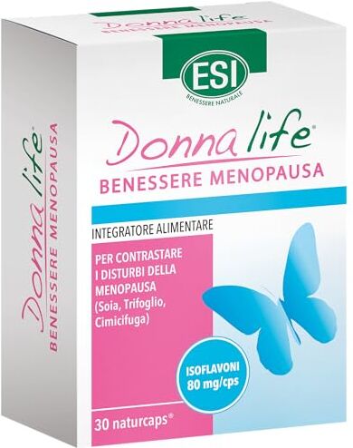 ESI Donna Life Menopausa, Integratore Alimentare a Base di Isoflavoni da Soia e Trifoglio, Favorisce la Regolazione Ormonale, Senza Glutine e Vegano, 30 Naturcaps