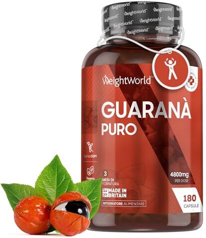 WeightWorld Guarana 4800mg Alto Dosaggio, 180 Guaranà Capsule Vegan (Scorta per 3 Mesi), Estratto di Semi di Guaranà 10:1, Integratore Guarana Pre Workout, Guaranà in Polvere Puro dai Semi della Paullinia Cupana