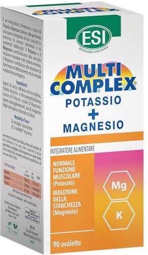 ESI Multicomplex Potassio+Magno, Integratore Alimentare Multiminerale, Ideale Contro Stanchezza e Affaticamento Fisico, Restituisce Energia, Senza Glutine e Vegan, 90 Ovalette