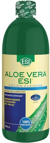 ESI Aloe Vera Succo Colon Cleanse, Integratore Alimentare con FOS per la Flora Intestinale e Liquirizia, Senza Glutine e Vegan, Bottiglia 1000 ml