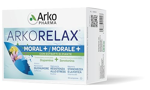 Arkopharma Arkorelax Moral + Integratore Alimentare Per Stanchezza, Stress ed Umore Con Zafferano, Rodiola e Vitamina B6-1 Confezione da 60 Compresse