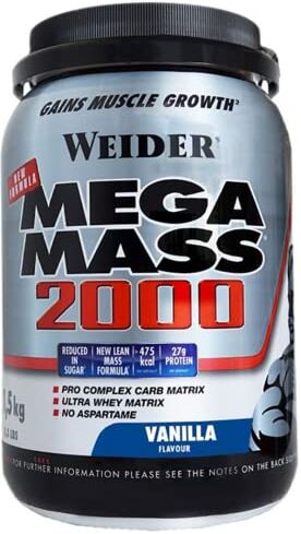 Weider Integratore Alimentare Mega Mass 2000 Gainer Nero, Sapore Cioccolato 1.5 kg