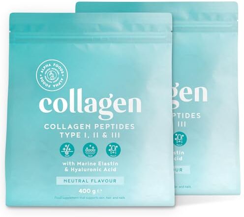 Alpha Collagene in Polvere Collagene e Acido Ialuronico, Integratore Collagene da Bere Collagene Idrolizzato – NON AROMATIZZATO – 2x400g Integratori per Capelli, Pelle, Articolazioni