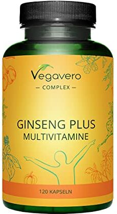 Vegavero GINSENG + MULTIVITAMINICO ®   Con Maca, Magnesio, Vitamine B e C   Energizzante + No Stress + Vitalità   120 Capsule   NO ADDITIVI   Vegano