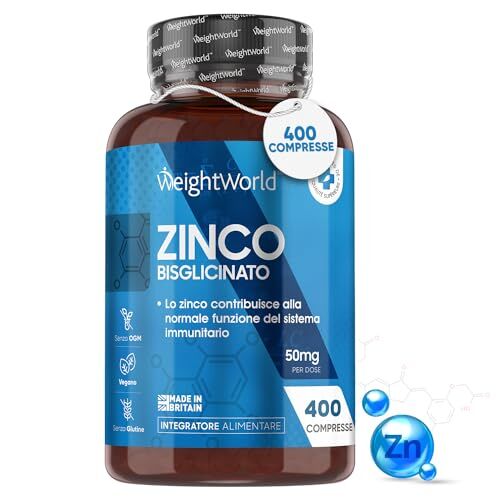 WeightWorld Zinco Integratore in 400 Compresse di Zinco Bisglicinato Vegano (Scorta per 13 Mesi), Integratore di Zinco Puro ad Alto Dosaggio, Pelle, Capelli, Unghie, Vista, Zinco Integratore Alimentare Senza OGM