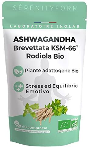 inolab LABORATOIRE INOLAB Ashwagandha Bio KSM-66® & Rodiola rosea Bio   Antistress sonno equilibrio emozionale apprendimento   2 Piante adattogene   Serenityform