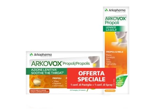 Arkopharma Arkovox Pack 24 Caramelle Gola e Voce Miele Limone + Spray Gola 30ml
