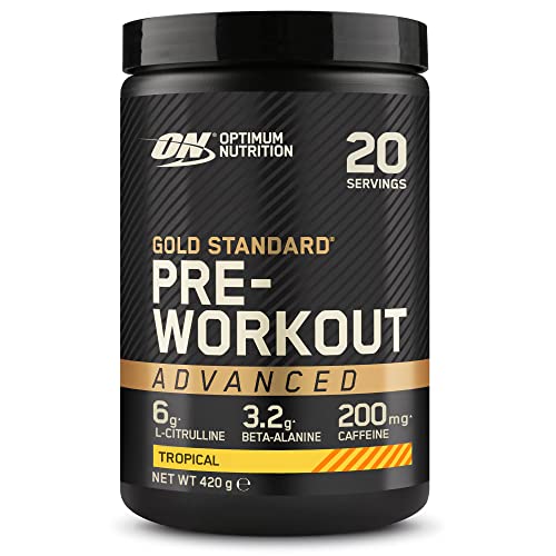 Optimum Nutrition Gold Standard Pre-Workout Advanced, Supplemento Energetico in Polvere, Pre-Allenamento: L-Citrullina, Beta Alanina, Caffeina, Vitamine B6 e B12, Gusto Tropicale, 20 Porzioni, 420g