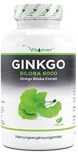 Vit4ever Ginkgo Biloba 6000 mg 365 Compresse Premium: Con flavoni glicosidi + terpeni lattoni ginkgolidi e acido ginkgolico libero Senza additivi indesiderati Altamente dosato Vegano