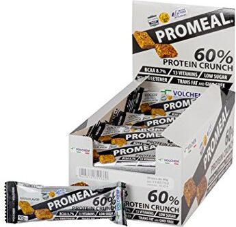 Volchem Promeal Protein Crunch 60, Barretta Proteica al 60% di Proteine, con Carnitina, Creatina e Vitamine, Senza Grassi Idrogenati e con Pochi Zuccheri, Scatola da 20 Barrette, Gusto Cacao, 800 g