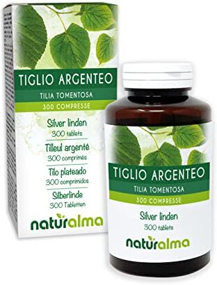 Naturalma Tiglio argenteo (Tilia tomentosa) fiori e brattee (foglie)    150 g   300 compresse da 500 mg   Integratore alimentare   Naturale e Vegano