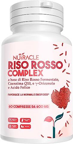 Rex Nutracle RISO ROSSO FERMENTATO 60 compresse Integratore Colesterolo con Monacolina K, Acido Folico, Coenzima Q10, Policosanoli e Gamma Orizanolo