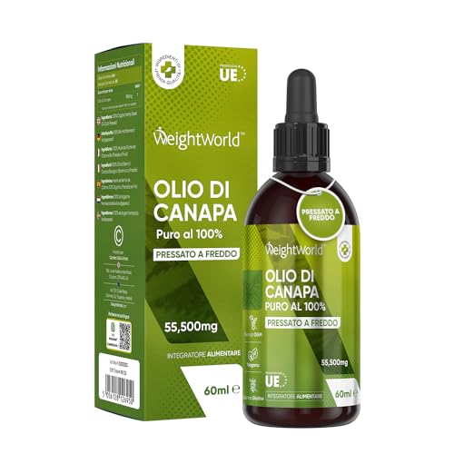 WeightWorld Olio di Canapa 100% Puro 60ml, Fonte Vegana di Omega 3 6 9, Vitamine, Minerali, 1850mg Olio di Canapa Sativa per Dose, Olio di Semi di Canapa Pressato a Freddo, Hemp Oil Canapa Multiuso, Contagocce