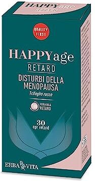 ERBA VITA Happy Age Retard integratore alimentare a base di estratti vegetali e vitamina D3, è un supporto naturale per il corpo durante il passaggio alla menopausa Formato 30 Compresse