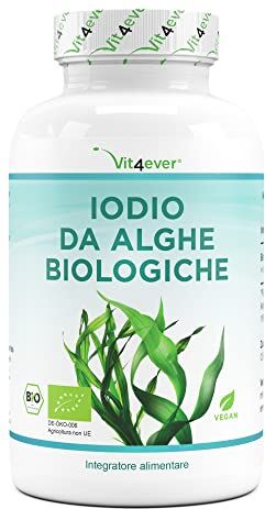 Vit4ever Bio Kelp (Iodio naturale) 365 compresse ciascuna con 200µg di iodio da alghe marroni organiche Senza additivi indesiderati Altamente dosato Vegan