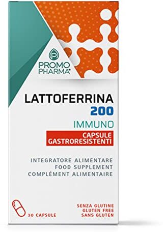 PromoPharma Lattoferrina 200 Immuno Integratore Alimentare Sostegno al Sistema Immunitario e alle Difese dell'Organismo, Ideale per Tutta la Famiglia 30 cps