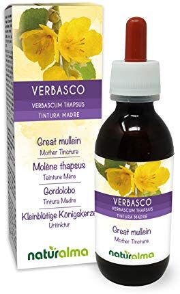 Naturalma Verbasco o Tasso barbasso (Verbascum thapsus) fiori e foglie Tintura Madre analcoolica    Estratto liquido gocce 120 ml   Integratore alimentare   Vegano