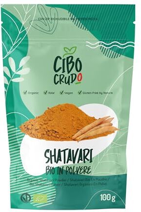 CIBO CRUDO crudo biologico vegan Shatavari in Polvere Biologico 100g. Noto Come Asparagus Racemosus Puro e Crudo. Classificato Come Alimento Adattogeno. Utile alla Digestione con Proprietà Antiossidanti.