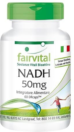 fairvital NADH 50mg per 2 mesi VEGAN alto dosaggio 60 capsule DRcaps® a rilascio ritardato