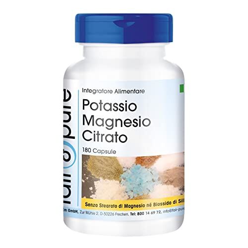Pure ® Potassio e magnesio in capsule Citrato di magnesio e citrato di potassio Vegan Minerali essenziali 180 Capsule