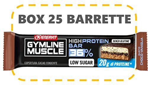 Enervit Gymline Muscle 36% High Protein Bar Confezione 25 Barrette da 55g (Choco-vaniglia (copertura cioccolato fondente))