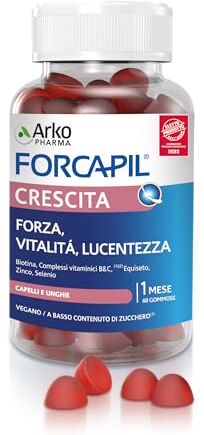 Arkopharma Forcapil Crescita Integratore Alimentare per Capelli in Formato Caramelle Gommose con Equiseto, Selenio, Vitamina B8, Zinco 1 Confezione da 60 Gummies