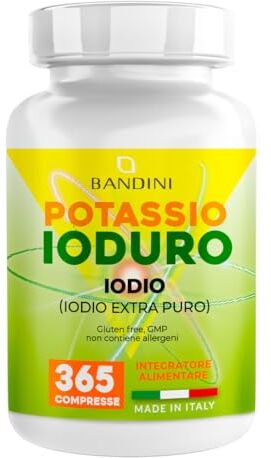 BANDINI ® Ioduro di Potassio Iodio 365 COMPRESSE 225 mcg (per compressa) Iodio Extra Puro Contribuisce alla Normale Funzione della Tiroide 100% Vegan Senza Glutine e senza Lattosio No OGM