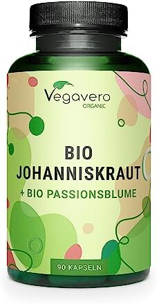 Vegavero IPERICO BIO 500 mg ®   con PASSIFLORA   Origine: Europa   Estratti titolati in Ipericina e Flavonoidi   90 capsule   Vegan