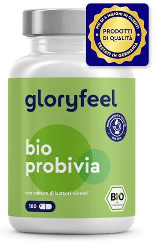 Gloryfeel Probiotici Fermenti Lattici Bio, 180 Capsule, con 21 Ceppi Batterici Vivi e Inulina Bio, 20 Miliardi CFU, Integratore per la Salute della Flora Intestinale, senza Lattosio