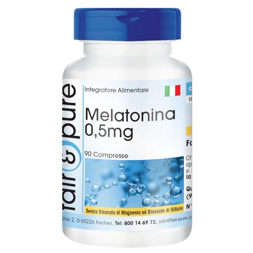 Pure ® Melatonina 0,5 mg 90 compresse per 45 giorni dosaggio sicuro e biodisponibile senza additivi produzione tedesca di qualità