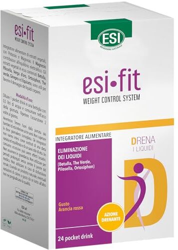 ESI Fit Drena, Integratore Alimentare con Pilosella, Tè Verde, Potassio e Magno, Favorisce il Drenaggio dei Liquidi Corporei, Senza Glutine e Vegano, 24 Pocket Drink