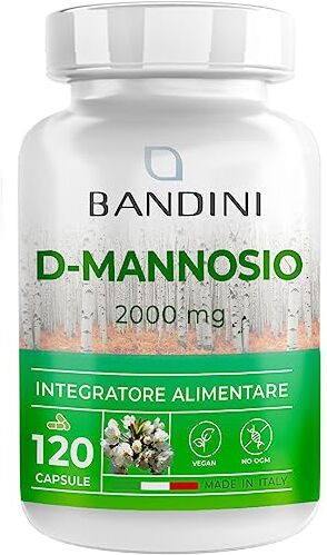 BANDINI ® D Mannosio per cistite 2.000 mg Puro ad Alto Dosaggio   120 Capsule   Integratore Alimentare per il Benessere e Supporto delle Vie Urinarie   D-Mannosio 100% Vegan & Senza OGM