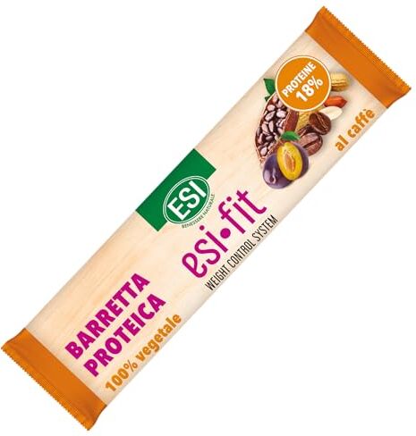 ESI Fit Barretta Proteica, Snack Proteico al Caffè, Fonte di Fibre e Proteine Vegetali, Senza Zuccheri Aggiunti, 100% Naturale, Senza Glutine e Vegano, 40 gr