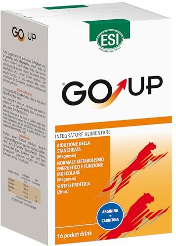 ESI Go Up, Integratore Alimentare a Base di L-Arginina, L-Carnitina e Magno, Favorisce la Riduzione di Stanchezza e Affaticamento, Gusto Dulce de Leche, Senza Glutine e Vegano, 16 Pocket Drink