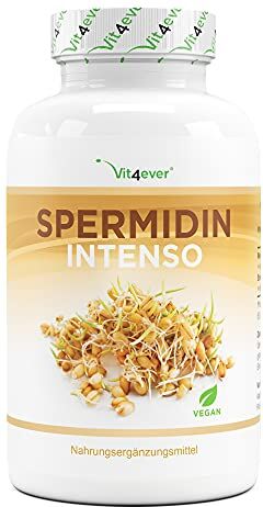 Vit4ever Spermidin Intenso 180 capsule Estratto di germe di grano ad alto dosaggio con 1,2 mg di spermidina per dose giornaliera Ottimizzato con estratto di pepe nero Vegan