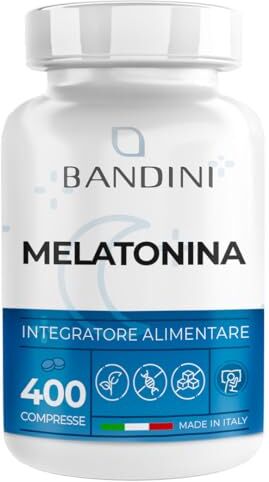 BANDINI ® Melatonina Forte Pura 400 Compresse (Scorta + 12 mesi) Integratore per dormire 1mg per compressa Facile da deglutire Migliora la qualità del sonno regolando il ciclo sonno-veglia