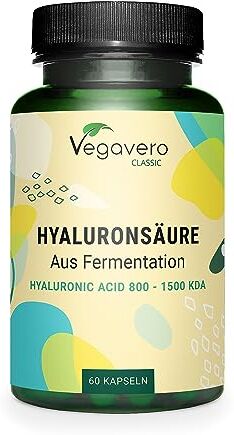 Vegavero Acido Ialuronico Integratore   600 mg   100% NATURALE: da fermentazione   800-1500 kDa   60 capsule   Vegan Hyaluronic Acid   ®