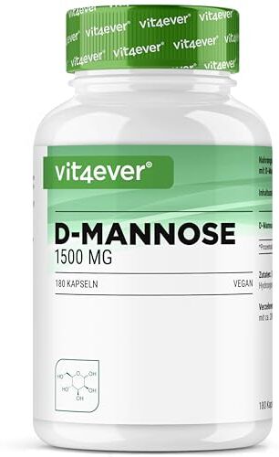 Vit4ever D-Mannosio 180 capsule 1500 mg per porzione giornaliera Premium: Da fermentazione vegetale Altamente dosato Naturale Vegan