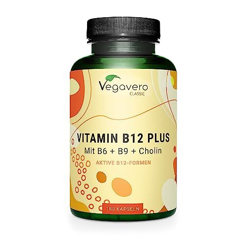Vegavero Vitamina B12 Vegan 1000 mcg   con Acido Folico, Vitamina B6 e Colina   Metilcobalamina + Adenosilcobalamina (Forme Attive)   SENZA ADDITIVI   180 capsule   ®